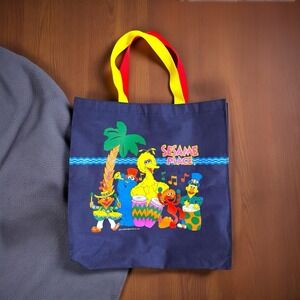 1991 Vintage Sesame Place Blue Tote Bag 14x14"